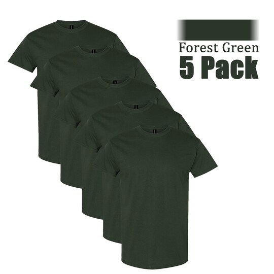 Gildan; 5-Pack Gildan Heavy Cotton Short Sleeve T-Shirt, Forest Green Crewneck Tee; Category:Adult; Image:1